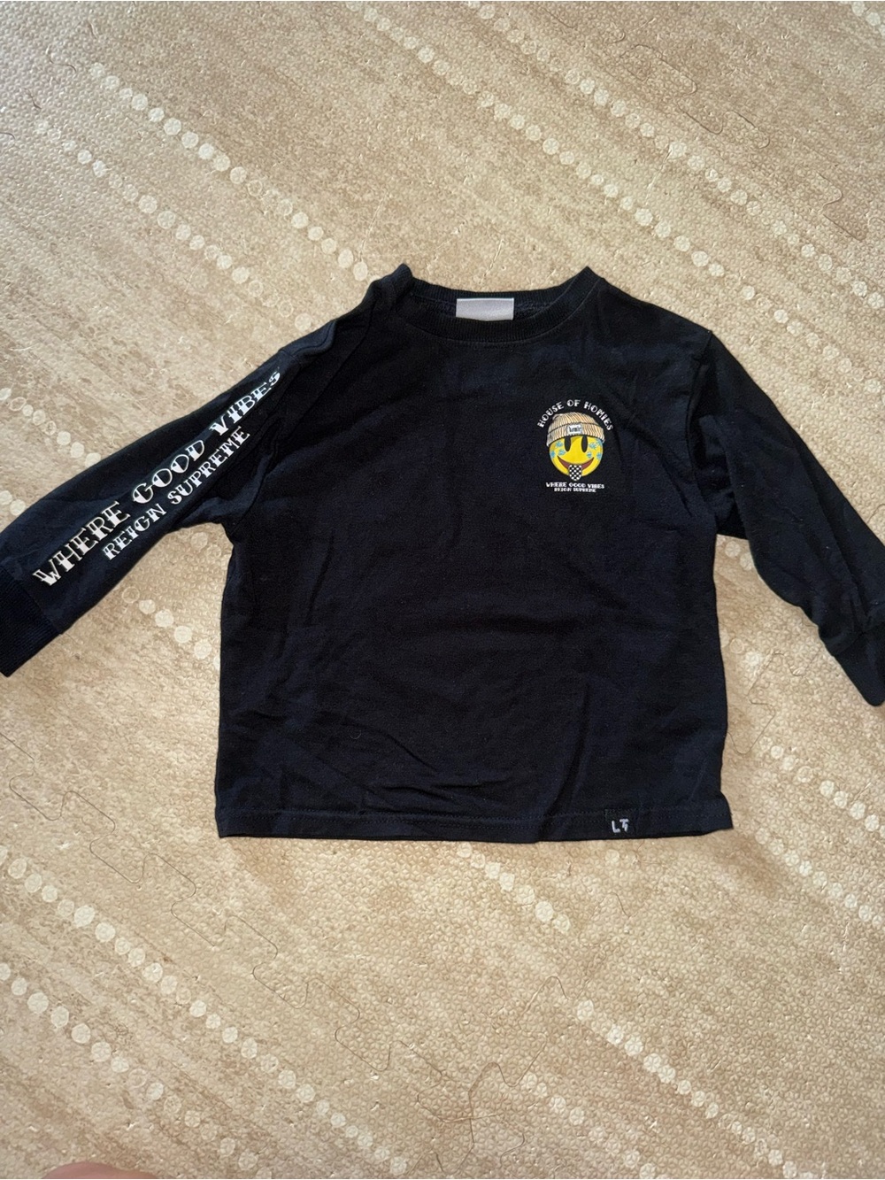 Kids Black Long-Sleeve Graphic Tee with Yellow Logo